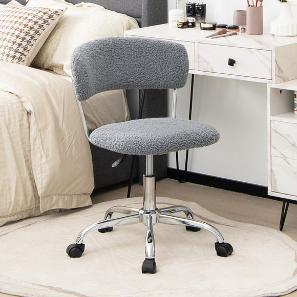 NNECW Faux Fur Low Back Swivel Leisure Chair with Height Adjustable Padded Seat-Grey