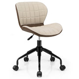 NNECW Swivel Leisure Chair with PU Leather for Study &amp Office &amp Vanity-Beige &amp Brown