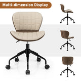 NNECW Swivel Leisure Chair with PU Leather for Study &amp Office &amp Vanity-Beige &amp Brown