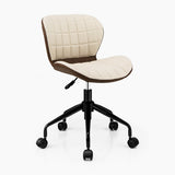 NNECW Swivel Leisure Chair with PU Leather for Study &amp Office &amp Vanity-Beige &amp Brown