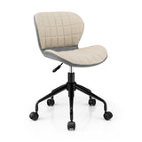 NNECW Swivel Leisure Chair with PU Leather for Study &amp Office &amp Vanity-Beige &amp Gray