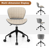 NNECW Swivel Leisure Chair with PU Leather for Study &amp Office &amp Vanity-Beige &amp Gray