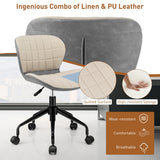 NNECW Swivel Leisure Chair with PU Leather for Study &amp Office &amp Vanity-Beige &amp Gray