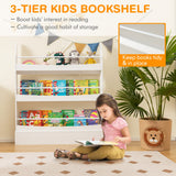 NNECW 3-Tier Kids Bookcase with 2 Anti-Tipping Kits & Guardrails