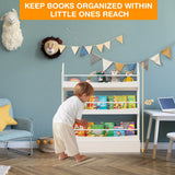 NNECW 3-Tier Kids Bookcase with 2 Anti-Tipping Kits & Guardrails