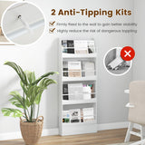 NNECW 4-Tier Kids Bookcase with 2 Anti-Tipping Kits & Guardrails
