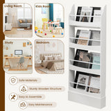 NNECW 4-Tier Kids Bookcase with 2 Anti-Tipping Kits & Guardrails