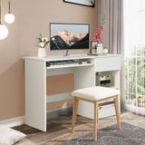 NNECW White Desk with Drawer and Adjustable Storage Shelves for Bedroom/Office