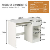 NNECW White Desk with Drawer and Adjustable Storage Shelves for Bedroom/Office