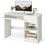NNECW White Desk with Drawer and Adjustable Storage Shelves for Bedroom/Office