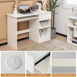 NNECW White Desk with Drawer and Adjustable Storage Shelves for Bedroom/Office