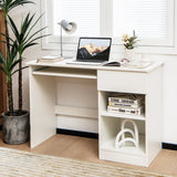 NNECW White Desk with Drawer and Adjustable Storage Shelves for Bedroom/Office