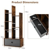 NNECW Industrial Bookshelf with Non-woven Drawer &amp 7 Storage Shelves-Brown