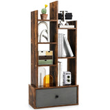 NNECW Industrial Bookshelf with Non-woven Drawer &amp 7 Storage Shelves-Brown