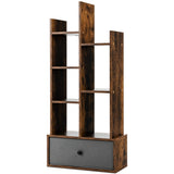 NNECW Industrial Bookshelf with Non-woven Drawer &amp 7 Storage Shelves-Brown