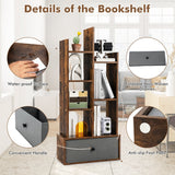 NNECW Industrial Bookshelf with Non-woven Drawer &amp 7 Storage Shelves-Brown