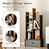 NNECW Industrial Bookshelf with Non-woven Drawer &amp 7 Storage Shelves-Brown
