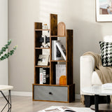 NNECW Industrial Bookshelf with Non-woven Drawer &amp 7 Storage Shelves-Brown