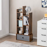NNECW Industrial Bookshelf with Non-woven Drawer &amp 7 Storage Shelves-Brown
