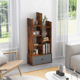 NNECW Industrial Bookshelf with Non-woven Drawer &amp 7 Storage Shelves-Brown