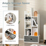 NNECW Industrial Bookshelf with Non-woven Drawer &amp 7 Storage Shelves-White