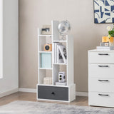 NNECW Industrial Bookshelf with Non-woven Drawer &amp 7 Storage Shelves-White