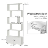 NNECW S-Shaped Bookshelf with Storage Cabiet for Living Room White