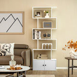 NNECW S-Shaped Bookshelf with Storage Cabiet for Living Room White
