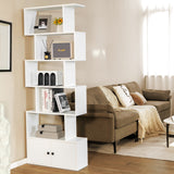 NNECW S-Shaped Bookshelf with Storage Cabiet for Living Room White