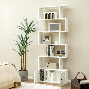 NNECW S-Shaped Bookshelf with Storage Cabiet for Living Room White