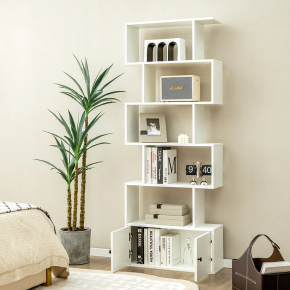 NNECW S-Shaped Bookshelf with Storage Cabiet for Living Room White
