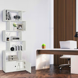 NNECW S-Shaped Bookshelf with Storage Cabiet for Living Room White