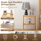 NNECW Set of 2 Square Bamboo Nightstand with Bottom Shelf