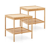 NNECW Set of 2 Square Bamboo Nightstand with Bottom Shelf