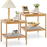NNECW Set of 2 Square Bamboo Nightstand with Bottom Shelf