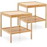 NNECW Set of 2 Square Bamboo Nightstand with Bottom Shelf