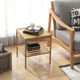 NNECW Set of 2 Square Bamboo Nightstand with Bottom Shelf