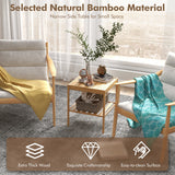 NNECW Set of 2 Square Bamboo Nightstand with Bottom Shelf
