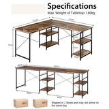 NNECW 151CM Convertible L-shaped Computer Desk with 4 Storage Shelves for Home Office-Brown