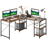 NNECW 151CM Convertible L-shaped Computer Desk with 4 Storage Shelves for Home Office-Brown