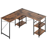NNECW 151CM Convertible L-shaped Computer Desk with 4 Storage Shelves for Home Office-Brown