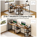 NNECW 151CM Convertible L-shaped Computer Desk with 4 Storage Shelves for Home Office-Brown