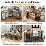 NNECW 151CM Convertible L-shaped Computer Desk with 4 Storage Shelves for Home Office-Brown