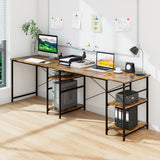 NNECW 151CM Convertible L-shaped Computer Desk with 4 Storage Shelves for Home Office-Brown