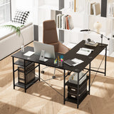 NNECW 151CM Convertible L-shaped Computer Desk with 4 Storage Shelves for Home Office-Black