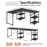 NNECW 151CM Convertible L-shaped Computer Desk with 4 Storage Shelves for Home Office-Black