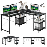 NNECW 151CM Convertible L-shaped Computer Desk with 4 Storage Shelves for Home Office-Black