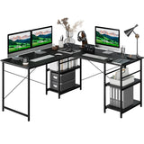 NNECW 151CM Convertible L-shaped Computer Desk with 4 Storage Shelves for Home Office-Black