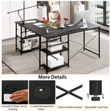 NNECW 151CM Convertible L-shaped Computer Desk with 4 Storage Shelves for Home Office-Black