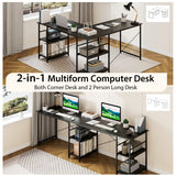 NNECW 151CM Convertible L-shaped Computer Desk with 4 Storage Shelves for Home Office-Black
